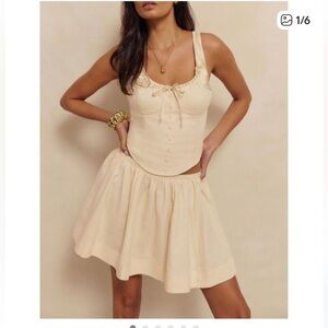 Reformation Cream Linen Corset Top & Mini Skirt Set